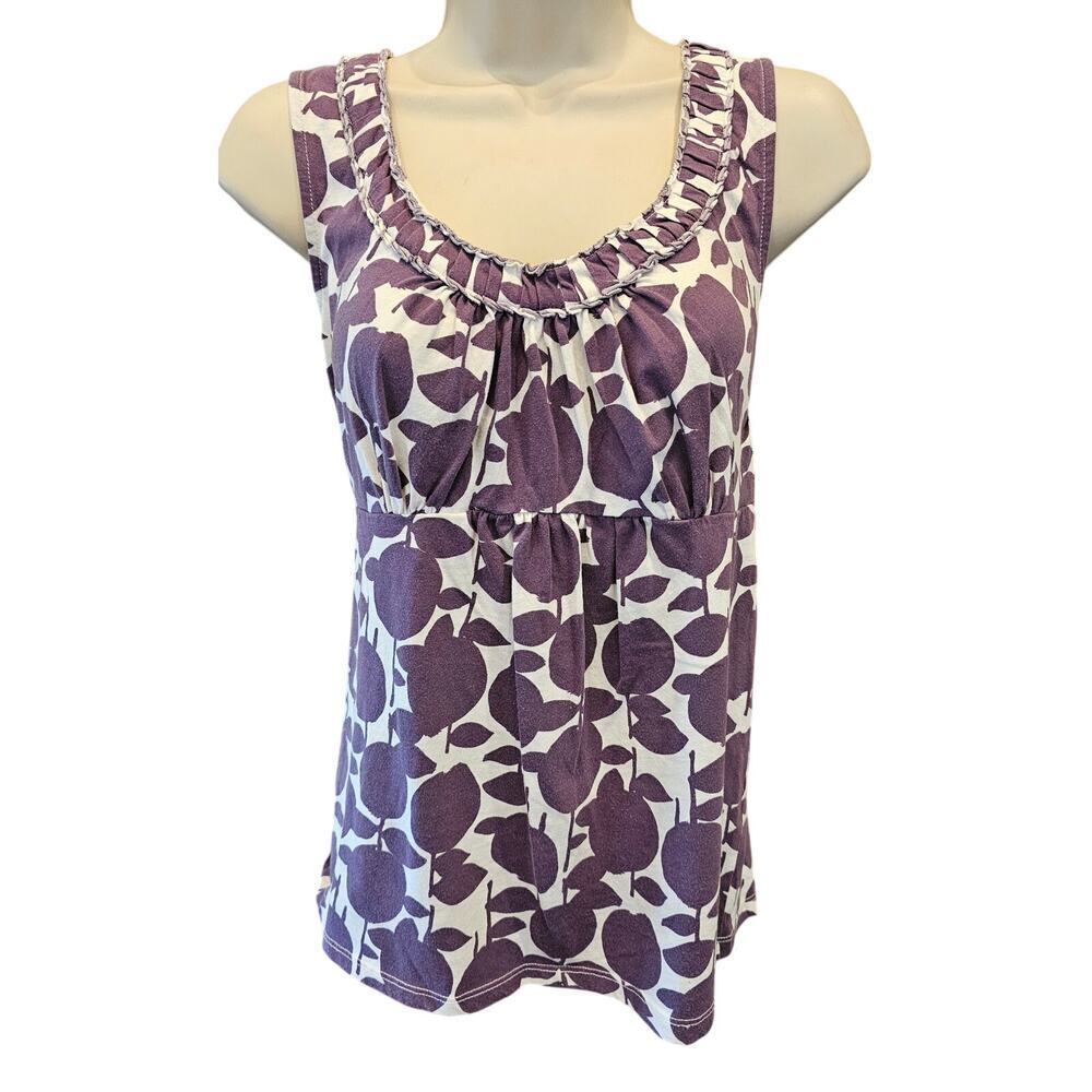 Boden sz 2 US plum purple print peasant pleat top sleevless cottagecore coquette